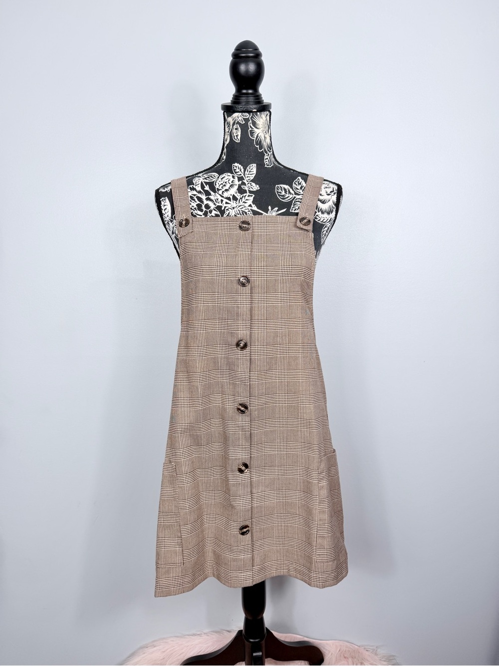 Mixed Threads Los Angeles neutral brown plaid overall dress size large